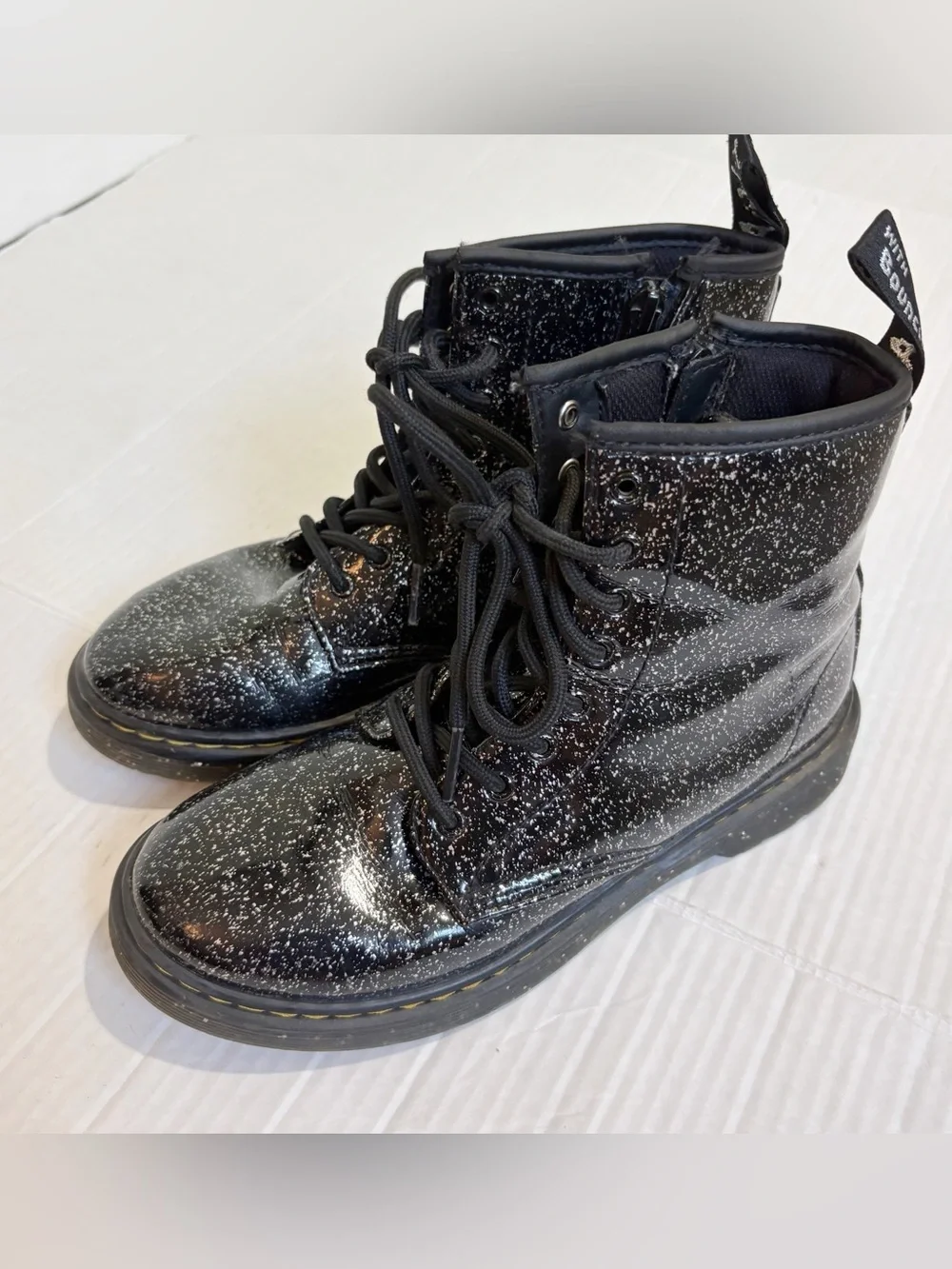 Dr. Martens 1460 Junior Glitter Lace Up Boots Size EU 36 Size 5 Black Cosmic